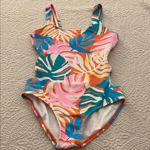 Cat & Jack Colorful Leaf Print Kids Swim One Piece
